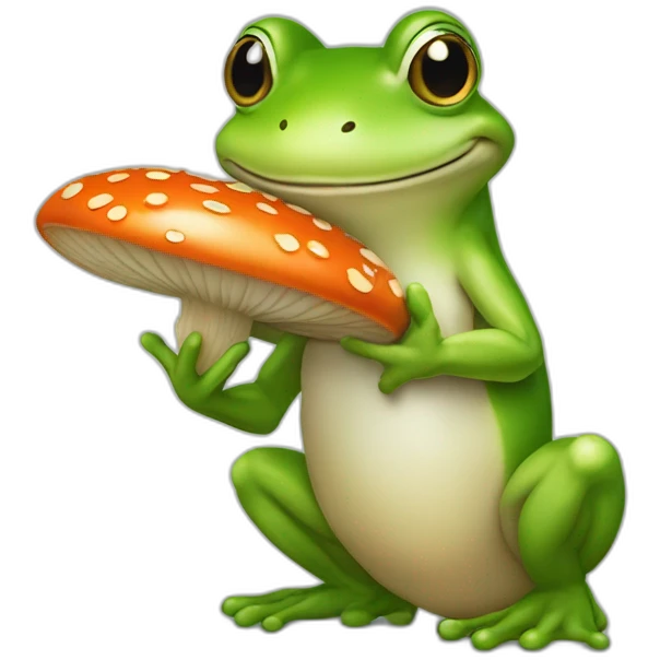 Une grenouille qui tiens un champignon emoji