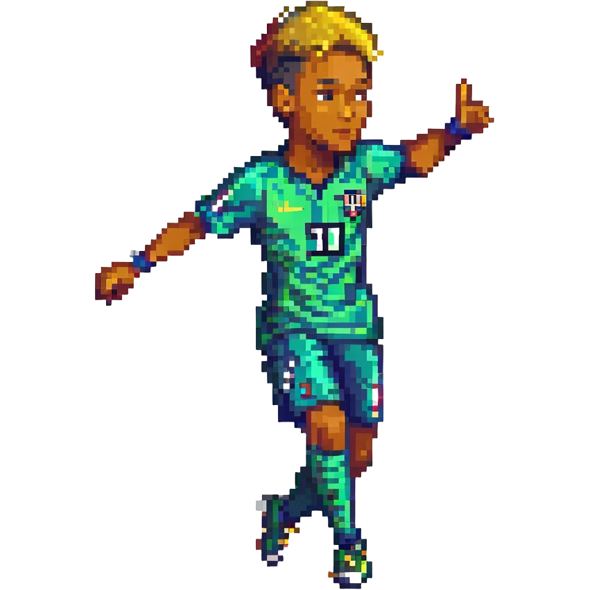 Neymar, famous Brazilian footballer, dynamic pose, pixel art style emoji