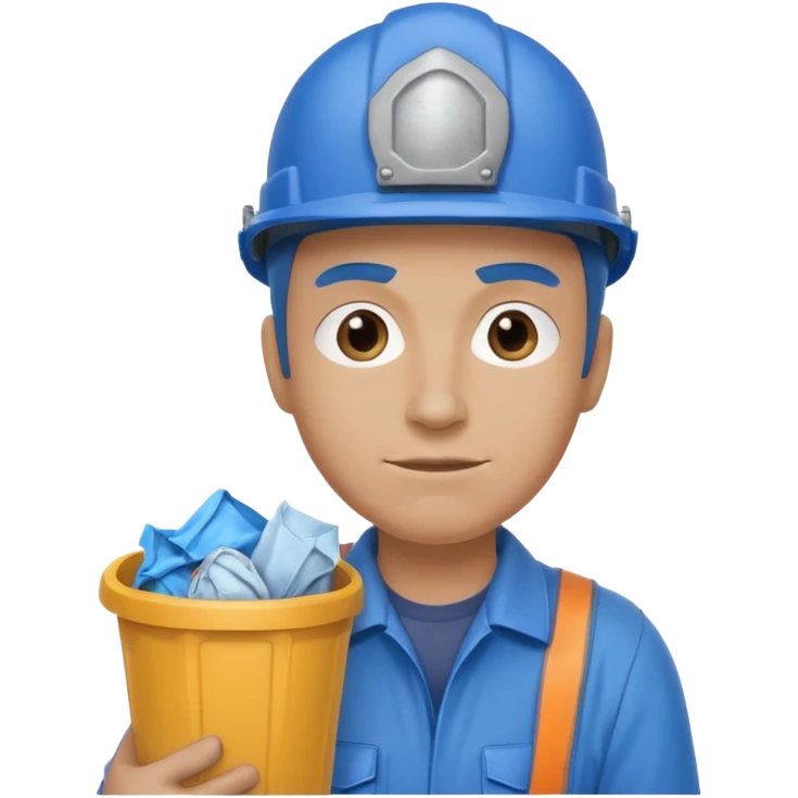 blue garbage man with blue helmet holding garbage  emoji