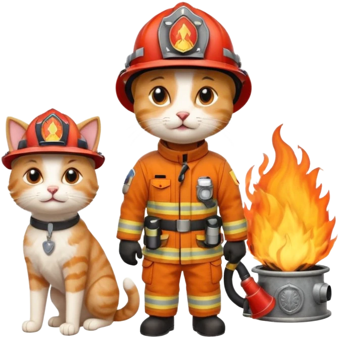 cat on the fire and firefighter dog help emoji