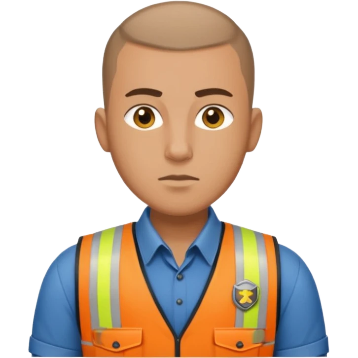Security guard with buzzcut, vest on with button up underneath emoji