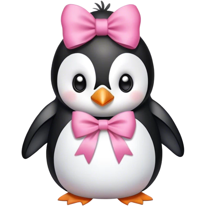 Cute penguin with a pink bow emoji