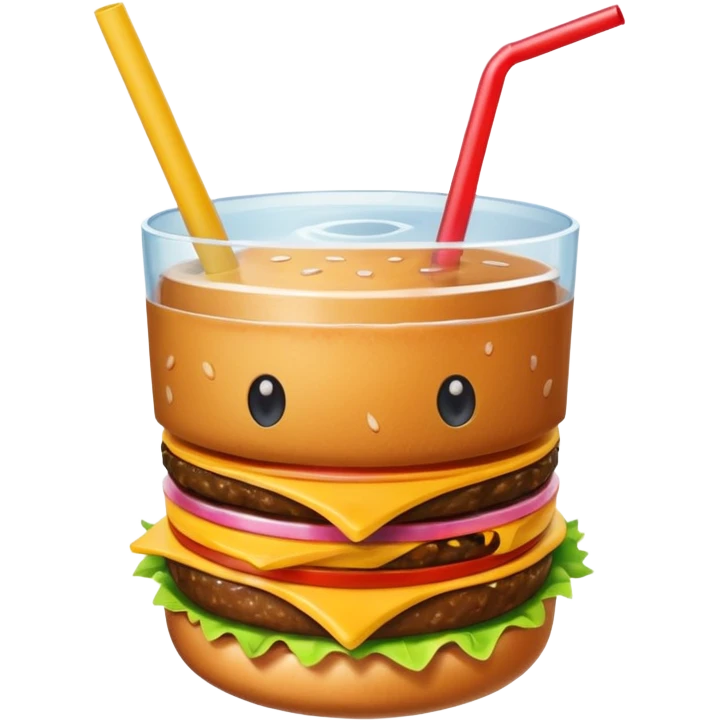 i want a Cheeseburger and Fries with a angle to 15–20° gentle bird’s-eye angle with a cold drink with ice cube with straw with some fries thicker like McDonald's french fries emoji