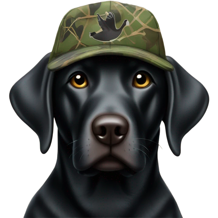 Black Labrador retriever duck hunting, in a camo hat ￼ emoji