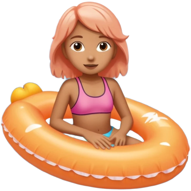 Girl in a peach colored floatie swimming underneath a waterfall emoji