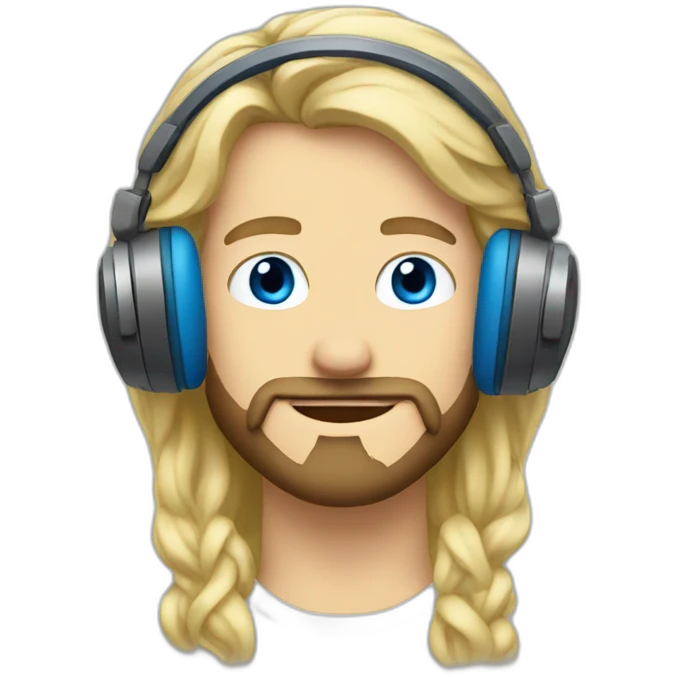 man,blonde,blue eyes,long hair,beard, headphones,hearts emoji