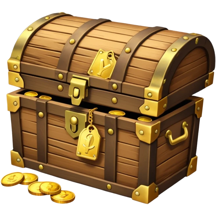 classic wooden treasure chest with gold coins spilling out emoji