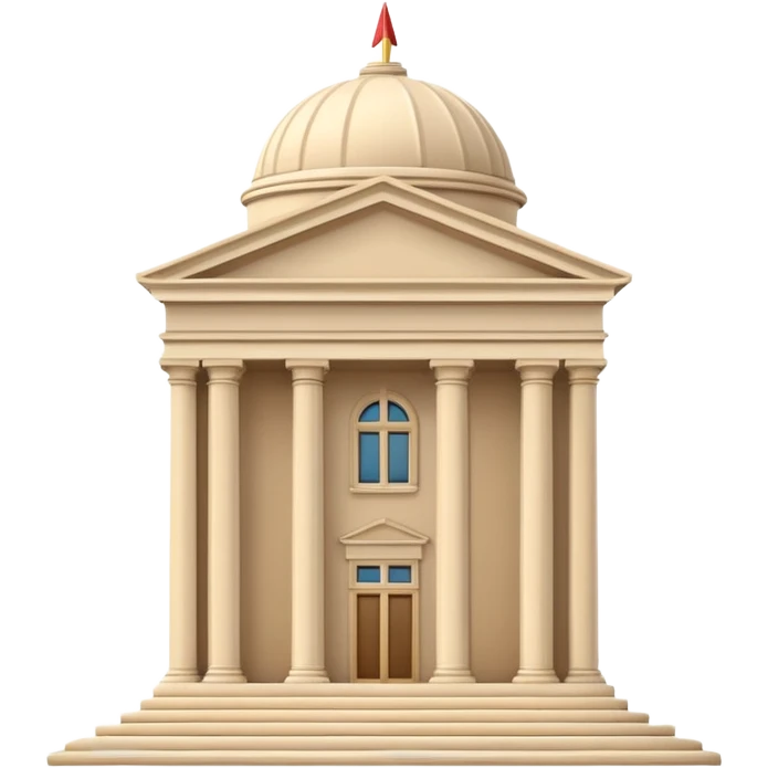 Minimal 3D emoji style government ministry building, classical architecture with columns and triangular roof, official state institution, neutral beige stone, clean shading, financial institution icon, isolated on transparent background, professional, no flags, no text emoji