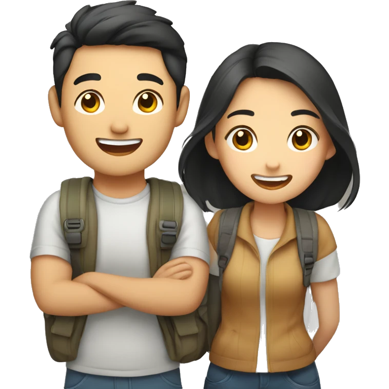 Cute young  Asian couple excitedly traveling  emoji