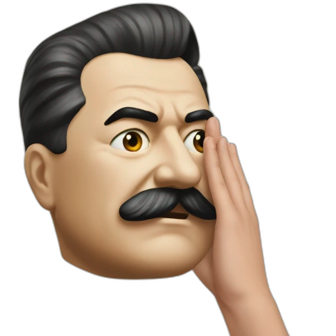 Stalin covers his face with his hand emoji
