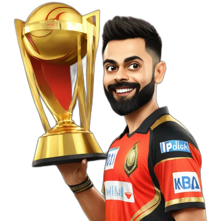 virat kholi in rcb jersy with ipl cup  emoji