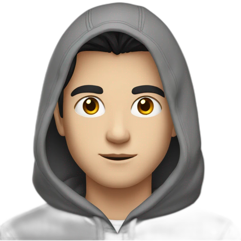 young white guy with black straight hair and silver eyes, with a grey hoodie on emoji