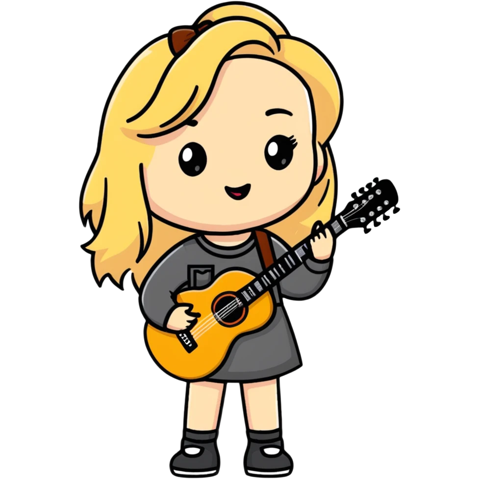 Cute cartoon blonde singer with guitar, inspired by Sabrina Carpenter emoji