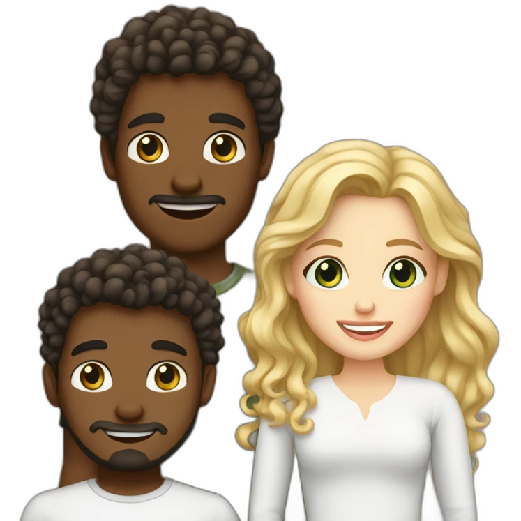 Couple, brown skin guy curly hair with a white girl blonde with teeth braces emoji