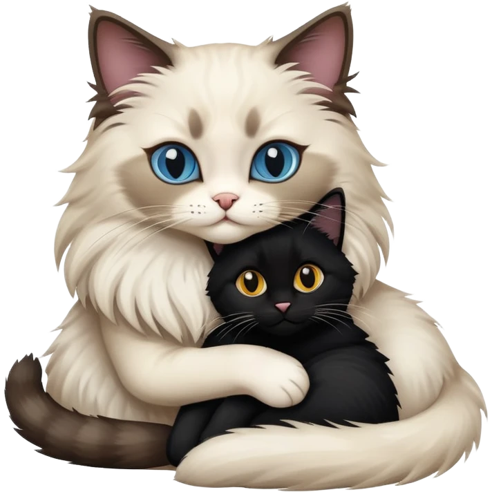 A ragdoll cat hugging a black cat  emoji