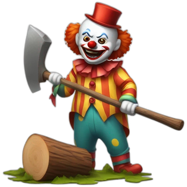 a scary clown chopping wood with a sharp hatchet emoji