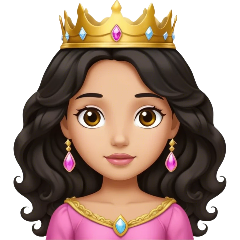 Very very tanned princess, with long black wavy hair and crown and an pink princess outfit with a cute pose emoji