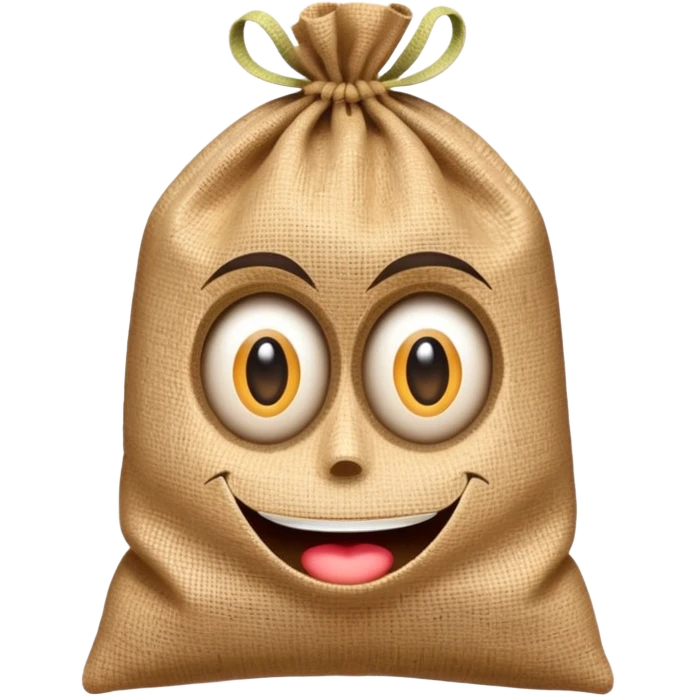 burlap sack figure with exaggerated eyes and playful crafty look emoji