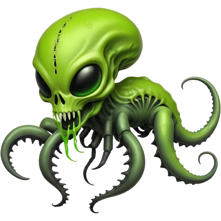 Toxic Chartreuse-Green Slime-Glossed Acid-Patterned Venom-Duskull-Xenomorph-hybrid-creature (full body) emoji