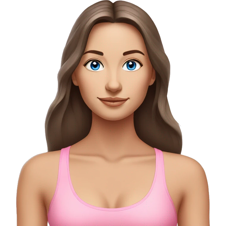 Brunette long hair and blue eyes yoga beautiful girl in light pink pink pink clothes sitting on a yoga mat emoji