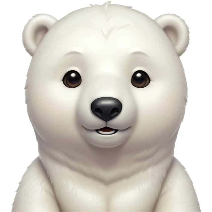 Cinematic Cute Polar Bear Portrait Emoji, Head tilted playfully and inquisitively, with a glossy, plush coat accented by a gentle, blushing muzzle and round, sparkling eyes, Simplified yet irresistibly adorable features, highly detailed, glowing with a warm, friendly polar glow, high shine, affectionate and lively, stylized with a touch of endearing charm, soft glowing outline, capturing the essence of a mischievous yet loving polar cub that feels like it could tumble out of the screen into your arms! emoji
