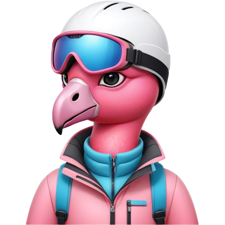A female Skiing Flamingo with ski helmet, ski goggles , ski and ski boots emoji