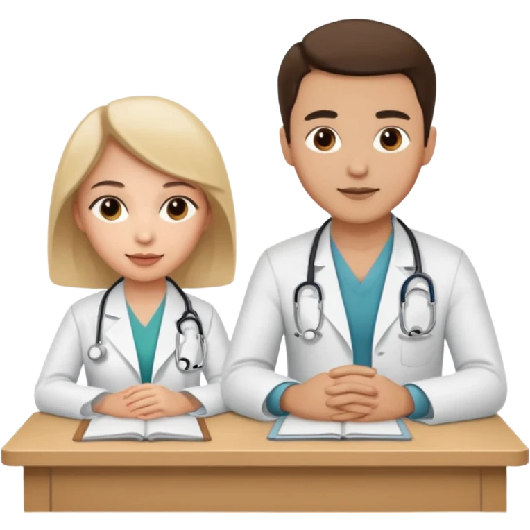 un medico y su paciente, sentados en una mesa  emoji