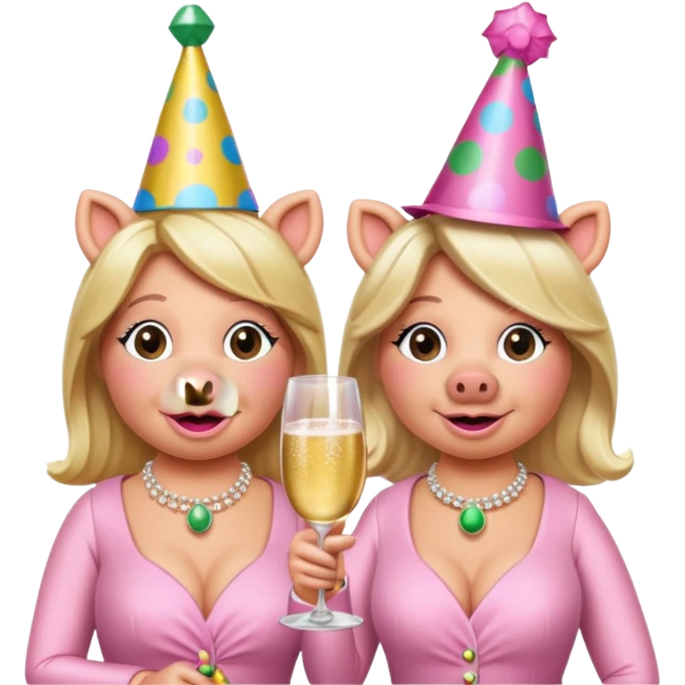 miss piggy and friend pink champagne cheers  emoji