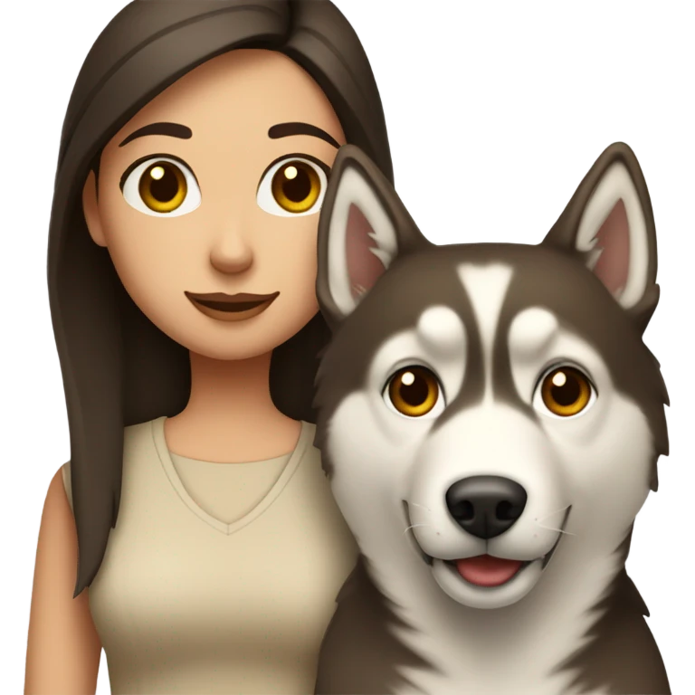 A brunette girl next to a beige  Husky emoji