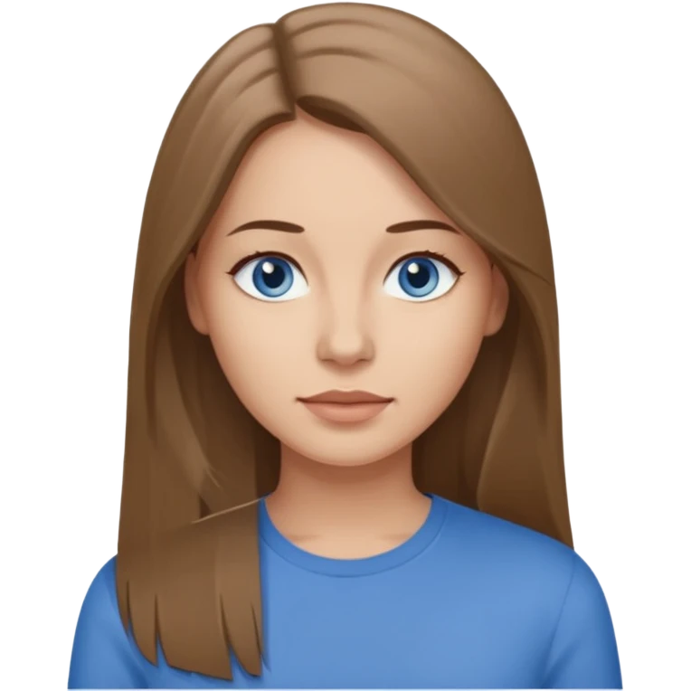 a woman, 30 years old, light skin with medium brown straight hair, long hair. blue eyes. No eyeglasses. Gray top. emoji