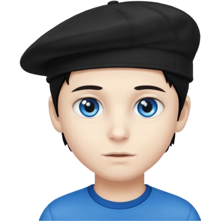 Menino branco de cabelo escuro, boné preto, olhos azuis emoji