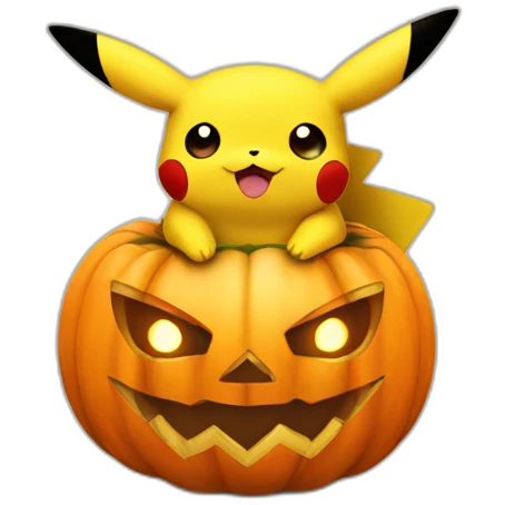 Anime Pikachu holding halloween pumpkin emoji