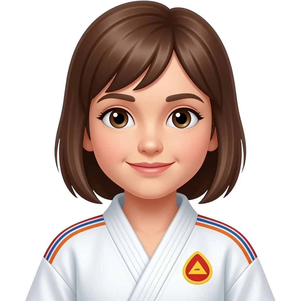 een meisje met  rost haar die redelijk klein is in een judopak emoji