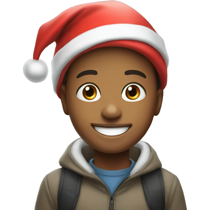 smiling boy outdoors portrait with a Santa hat  emoji