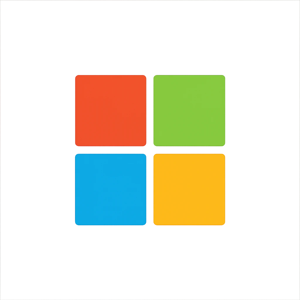 Microsoft logo, four colored squares red green blue yellow, simple modern flat icon style emoji