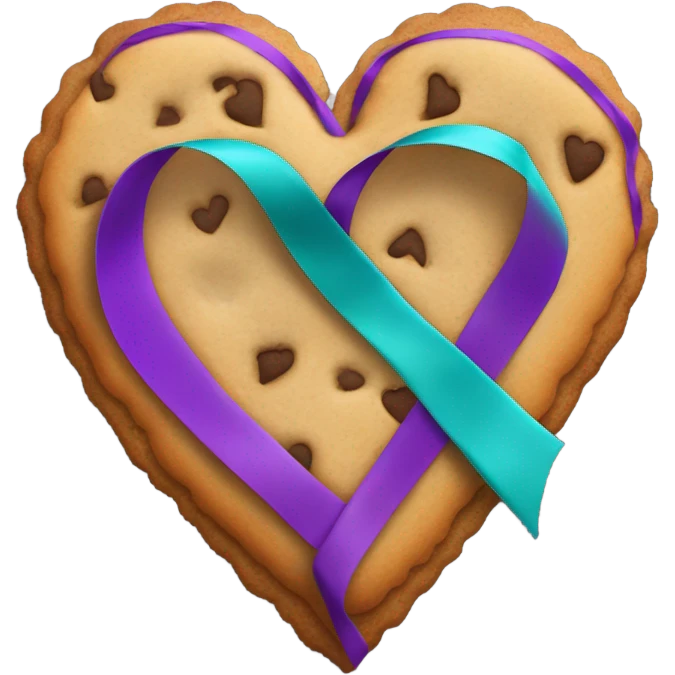 Cookie heart with purple teal awareness ribbon loop emoji