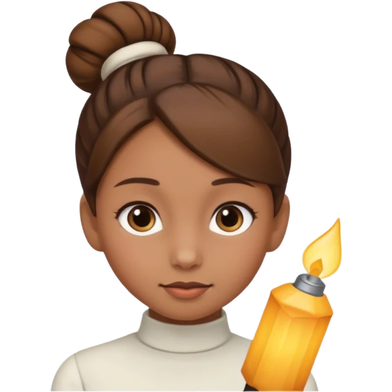 Girl with light brow skin and brown hair in a single bun emoji