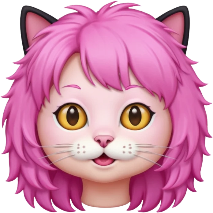 Black cat wearing a pink hair wig emoji