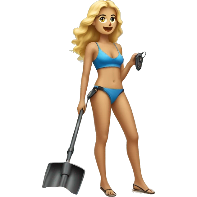 Pretty woman holding a metal detector beach emoji