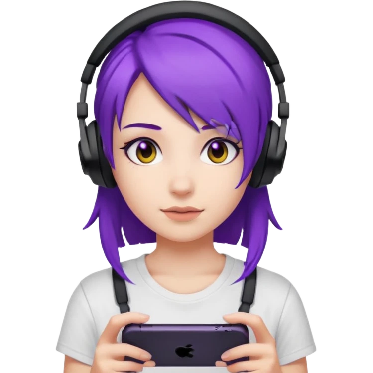 Gamer Girl with black Headset + Purple Hair, white T-shirt emoji
