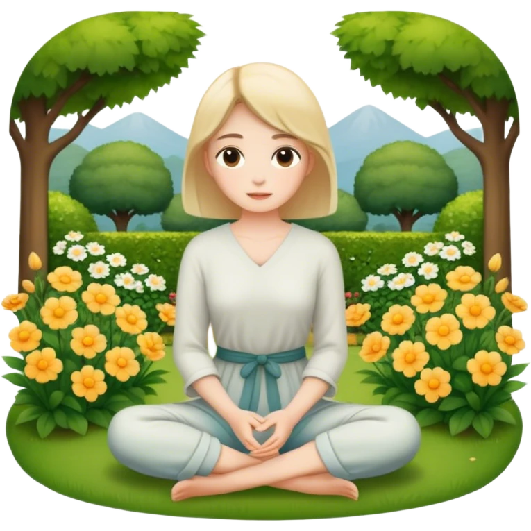 Woman sitting calmly in a peaceful garden emoji