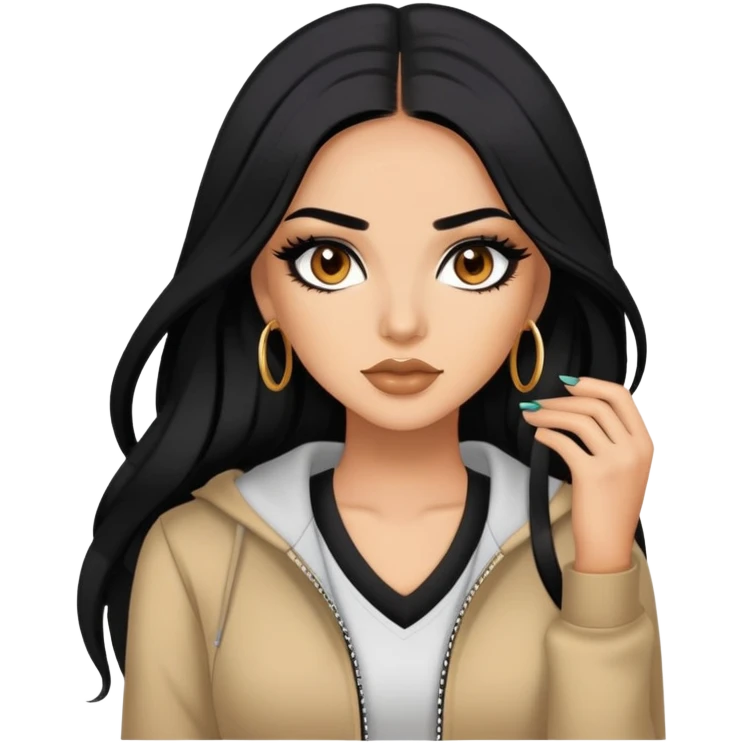latina, baddie,pretty, brown eyes, makeup, black eyeliner, long hair, with clothes emoji