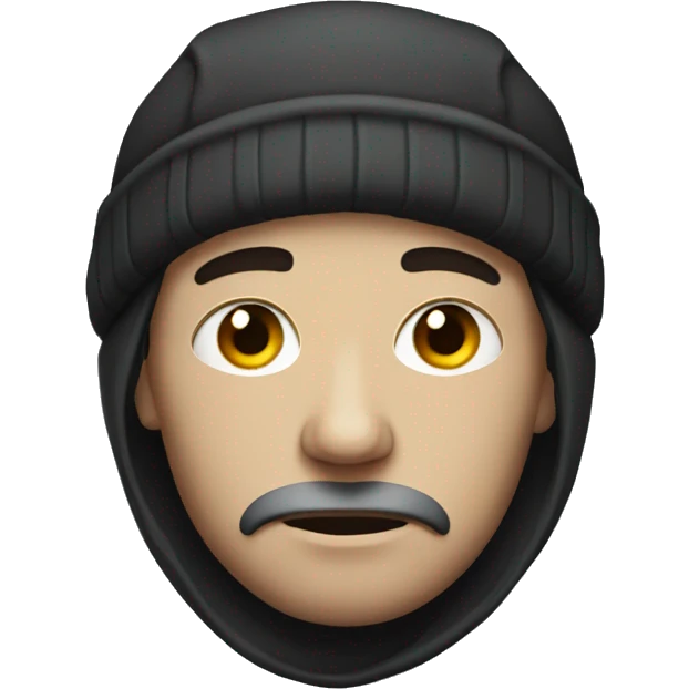 a skinny, sad man with a black eye wearing a Russian cap with an earflap.
 emoji