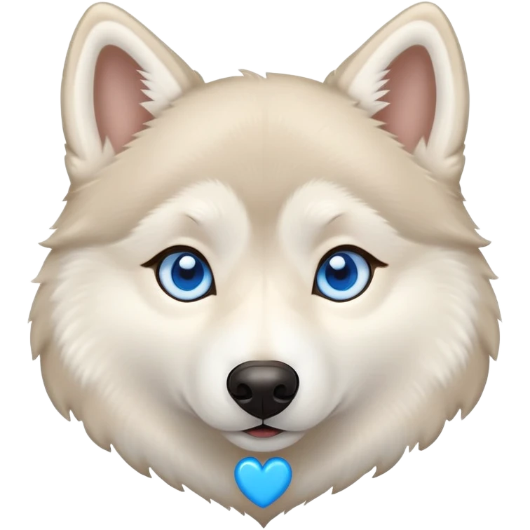 Beige husky with blue eyes and a heart emoji