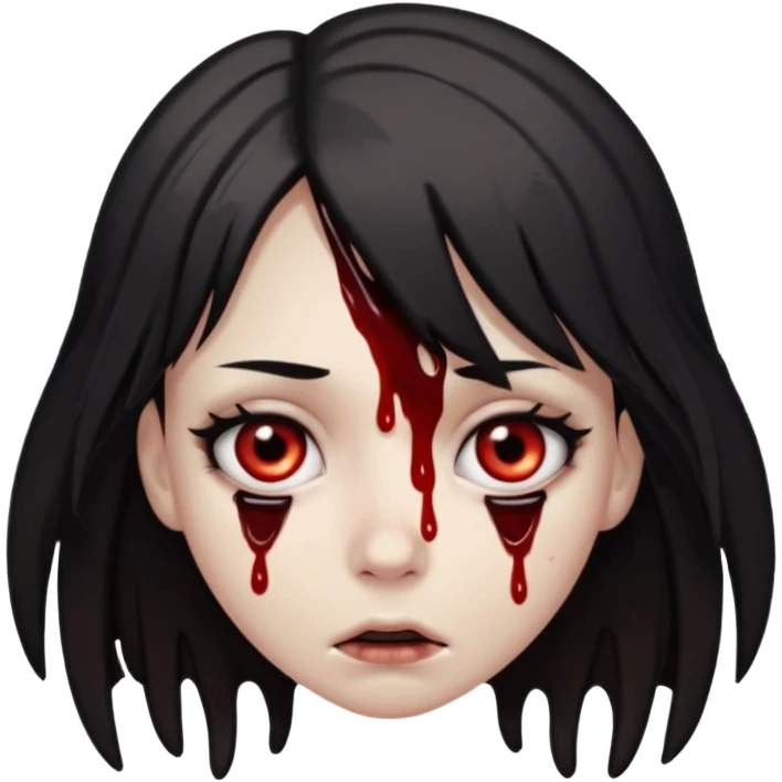 Make me a girl with 2 strands of hair on each side over here face. Under here eyes put black blood dripping. Make make it look like she’s scared emoji