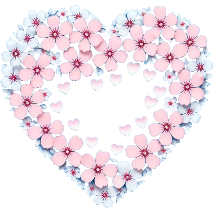  blue sakura heart, heart made of white sakura petals with pink accents, remove background emoji