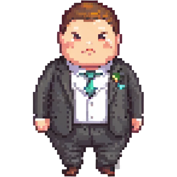 A chubby funny person in a formal suit emoji