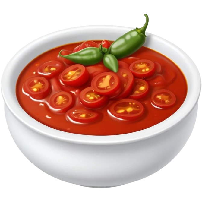 bowl of spicy tomato red chutney with chilies emoji