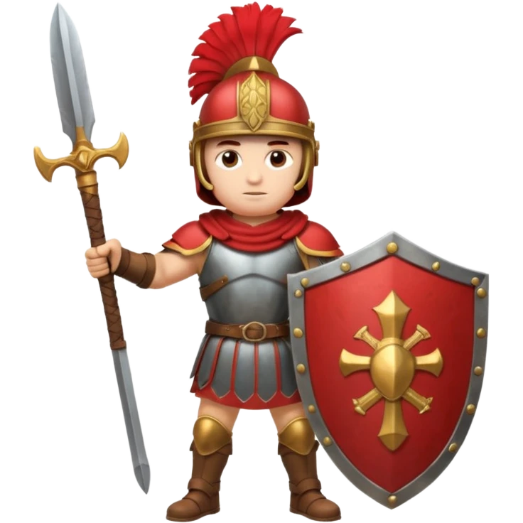 A strong Roman soldier in red-plumed helmet, bronze armor, and firm shield stance.
 emoji