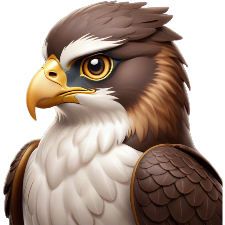 Cinematic Noble Falcon Portrait Emoji, Poised and majestic, with a streamlined, muscular build, a sharply hooked beak, and intense, piercing eyes that exude focus and speed, Simplified yet sharp and sophisticated features, highly detailed, glowing with a soft, amber radiance, high shine, intelligent and commanding, stylized with an air of aerial authority, focused and swift, soft glowing outline, capturing the essence of a watchful and confident falcon that appears ready to soar out of the screen with effortless power! emoji